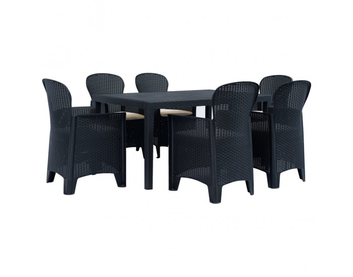 Sonata Външен трапезен комплект 7 части пластмаса антрацит ратанов вид -
