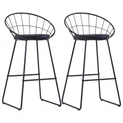 Sonata Бар столове със седалки от изкуствена кожа 2 бр черни стомана - Бар столове