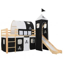 Sonata Високо детско легло с пързалка и стълба, бор, 97х208 см - Детски легла