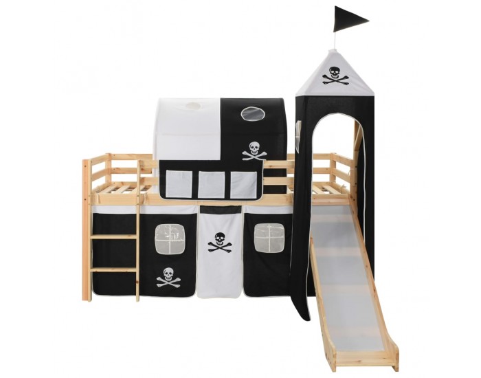 Sonata Високо детско легло с пързалка и стълба, бор, 97х208 см -