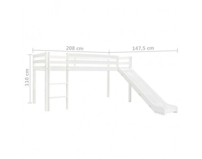 Sonata Високо детско легло с пързалка и стълба, бор, 97х208 см -