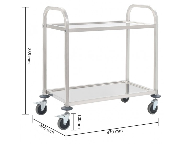 Sonata Кухненска количка с 2 рафта, 87x45x83,5 см, неръждаема стомана -