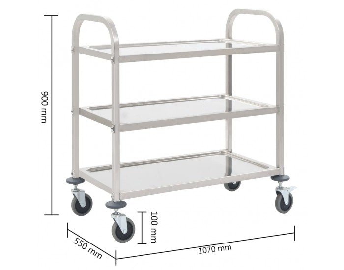 Sonata Кухненска количка с 3 рафта, 107x55x90 см, неръждаема стомана -