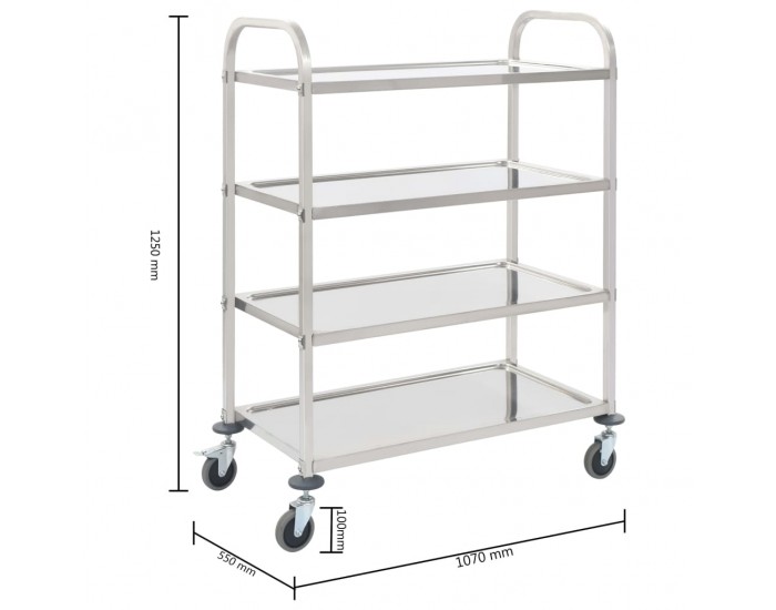 Sonata Кухненска количка с 4 рафта, 107x55x125 см, неръждаема стомана -