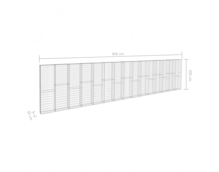 Sonata Габионна стена с капаци, поцинкована стомана, 900x50x200 см -