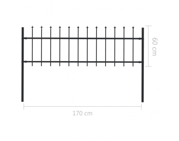 Sonata Градинска ограда с пики, стомана, 1,7 x 0,6 м, черна -