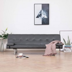 Sonata Разтегателен диван с две възглавници, сив, изкуствена кожа - Дивани