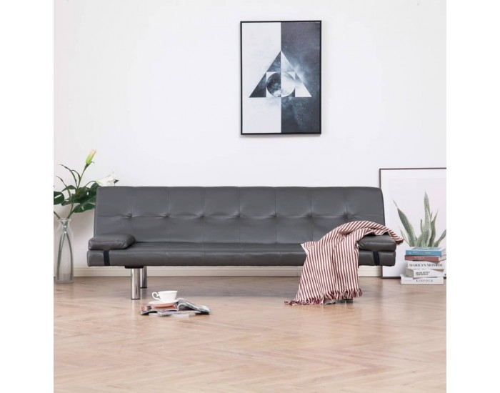 Sonata Разтегателен диван с две възглавници, сив, изкуствена кожа -