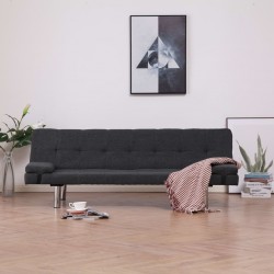 Sonata Разтегателен диван с две възглавници, тъмносив, полиестер - Мека мебел