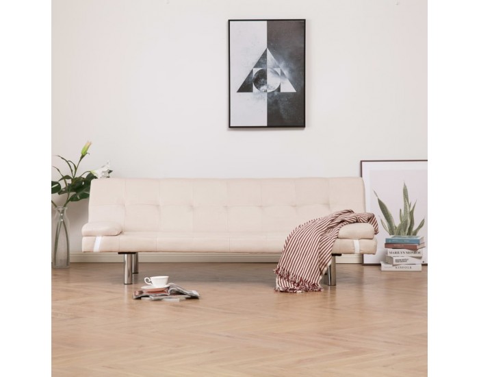 Sonata Разтегателен диван с две възглавници, кремав, полиестер -