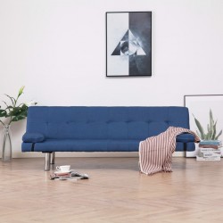 Sonata Разтегателен диван с две възглавници, син, полиестер - Мека мебел