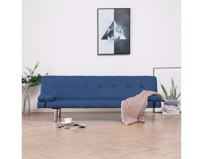 Sonata Разтегателен диван с две възглавници, син, полиестер -