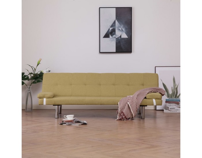 Sonata Разтегателен диван с две възглавници, зелен, полиестер -