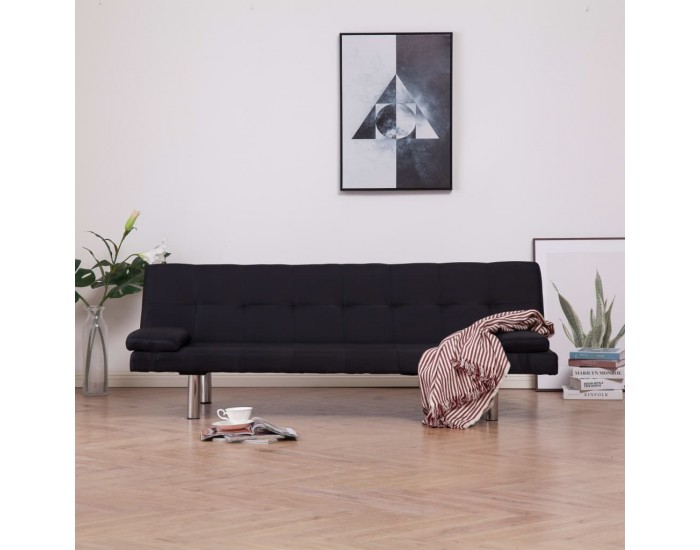 Sonata Разтегателен диван с две възглавници, черен, полиестер -