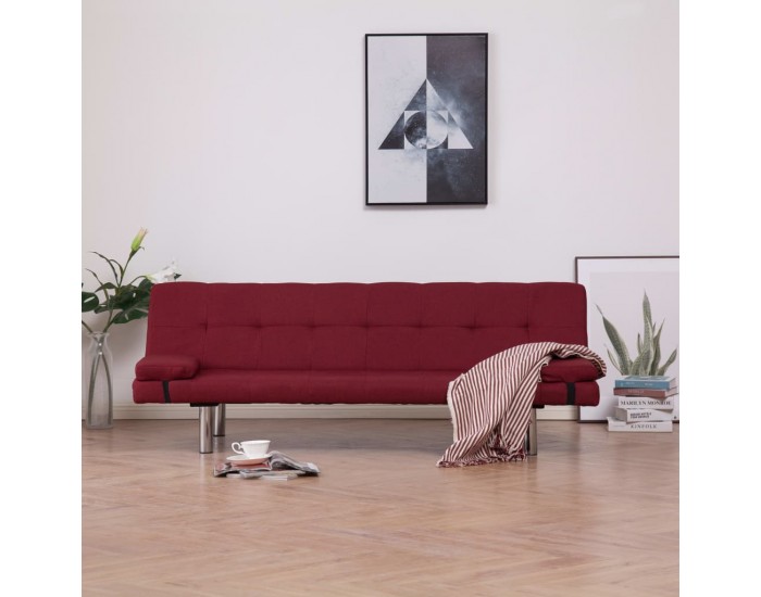 Sonata Разтегателен диван с две възглавници, виненочервен, полиестер -
