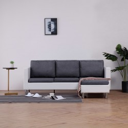 Sonata 3-местен диван с възглавници, бял, изкуствена кожа - Мека мебел