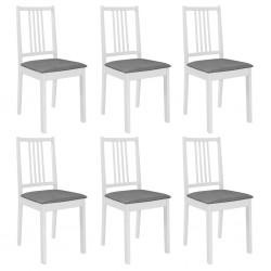 Sonata Трапезни столове с тапицерия, 6 бр, бели, масивна дървесина - Трапезни столове