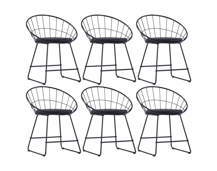 Sonata H Трапезни столове, седалки изкуствена кожа, 6 бр, черни, стомана