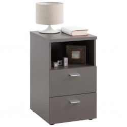 FMD Нощно шкафче с 2 чекмеджета и открит рафт, цвят сива лава - Спалня