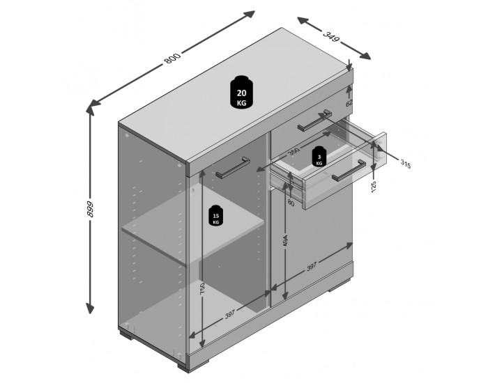 FMD Скрин с 2 врати и 2 чекмеджета, 80x34,9x89,9 см, бетон и бяло