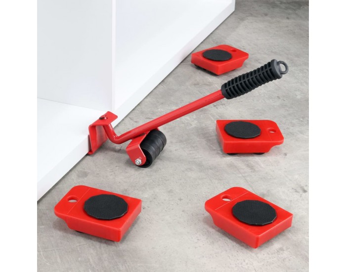 HI Комплект за пренасяне на мебели с колелца, червено и черно