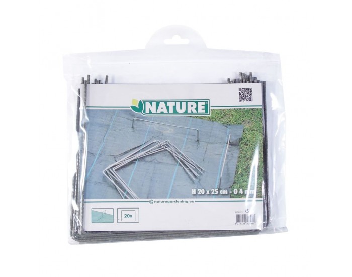 Nature Фиксиращи скоби за мрежа срещу плевели, 20 бр, 25x20 см, метал