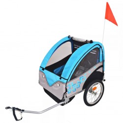 Sonata Детско ремарке за велосипед, сиво и синьо, 30 кг - Детски превозни средства