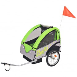 Sonata Детско ремарке за велосипед, сиво и зелено, 30 кг - Детски превозни средства