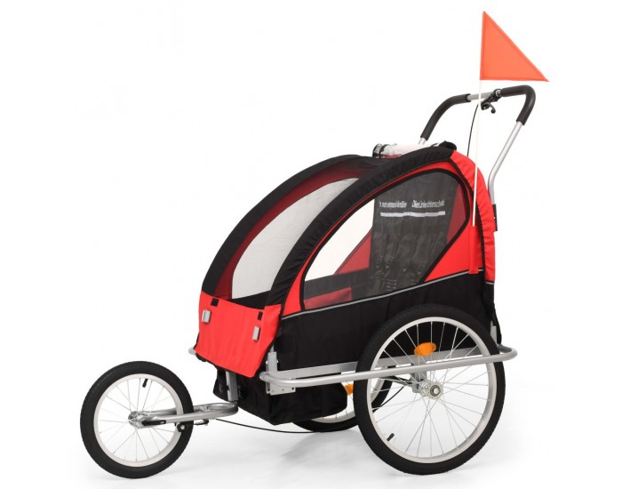 Sonata 2-в-1 Детско спортно ремарке за велосипеди, черно и червено