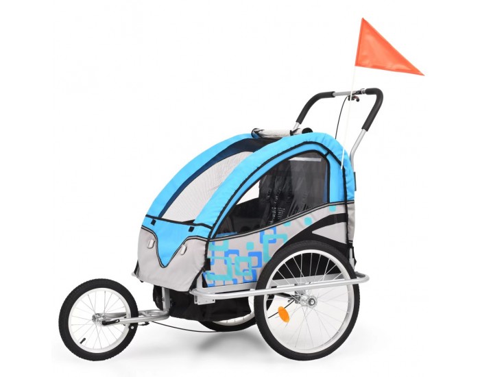 Sonata 2-в-1 Детско спортно ремарке за велосипеди, синьо и сиво