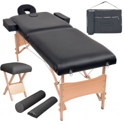 Sonata Сгъваема масажна кушетка с 2 зони, столче, 10 см пълнеж, черна - Оборудване за Масажно и Козметично студио