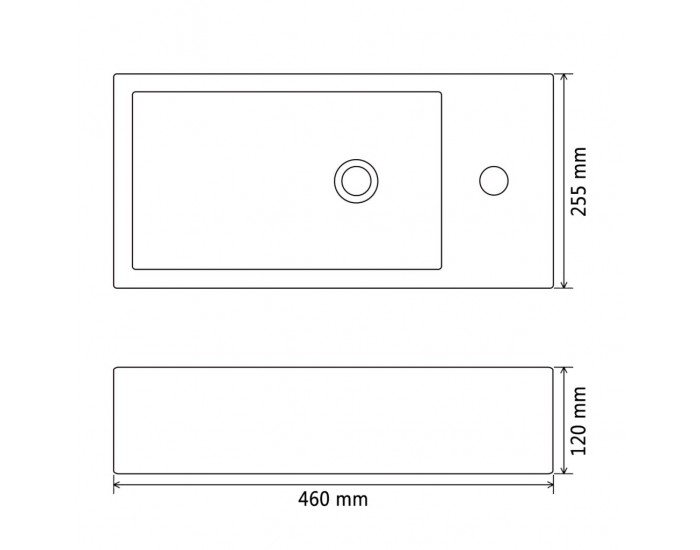 Sonata Правоъгълна мивка с отвор за смесител, черна, 46x25,5x12 см