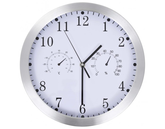 Sonata Стенен часовник с кварц, хигрометър и термометър, 30 см, бял
