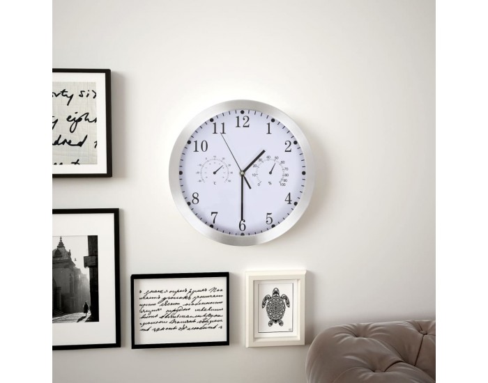 Sonata Стенен часовник с кварц, хигрометър и термометър, 30 см, бял