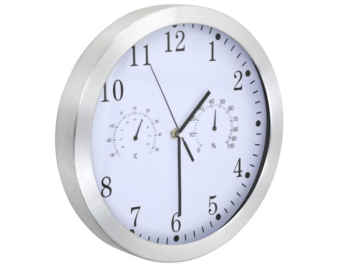 Sonata Стенен часовник с кварц, хигрометър и термометър, 30 см, бял