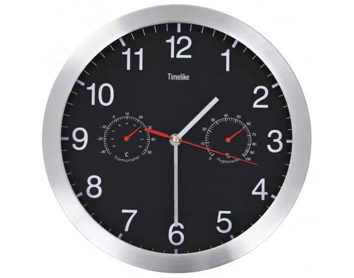 Sonata Стенен часовник с кварц, хигрометър и термометър, 30 см, черен