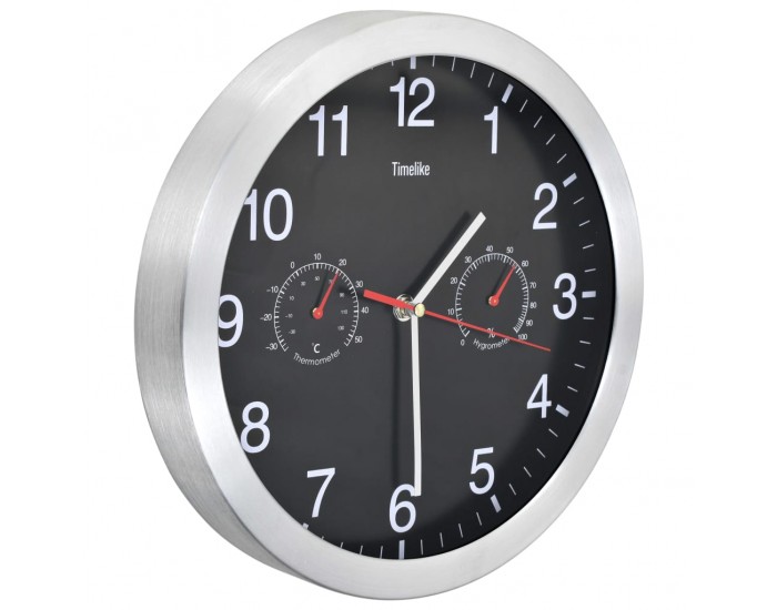 Sonata Стенен часовник с кварц, хигрометър и термометър, 30 см, черен