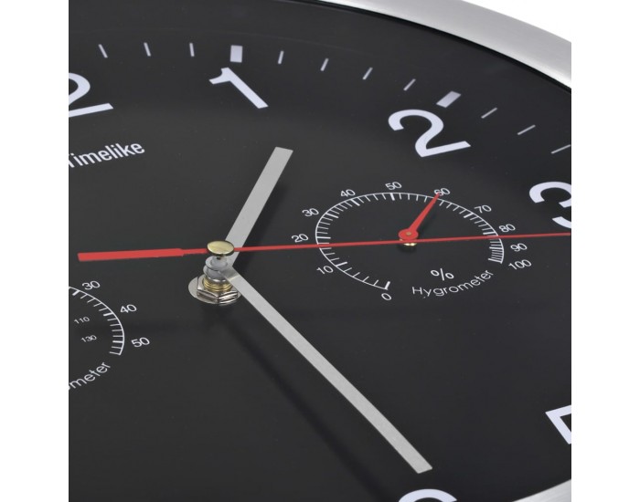 Sonata Стенен часовник с кварц, хигрометър и термометър, 30 см, черен