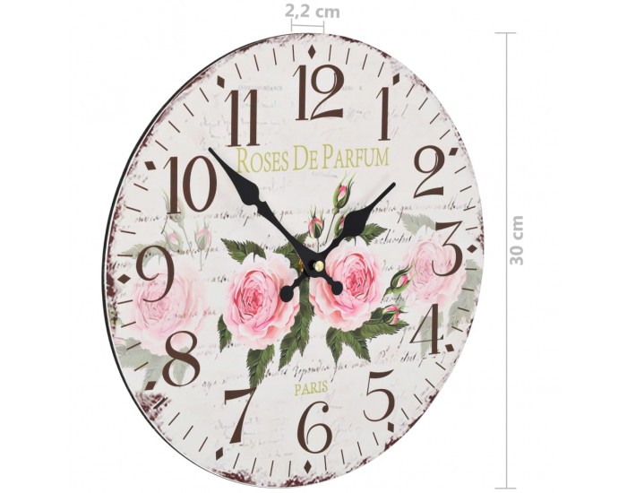 Sonata Винтидж стенен часовник Цветя, 30 см