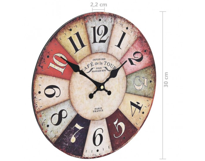 Sonata Винтидж стенен часовник, цветен, 30 см