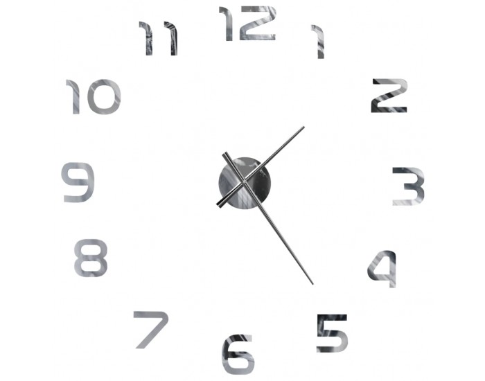 Sonata 3D стенен часовник, модерен дизайн, 100 см, XXL, сребрист