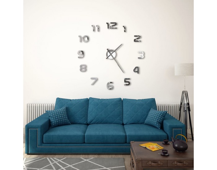 Sonata 3D стенен часовник, модерен дизайн, 100 см, XXL, сребрист