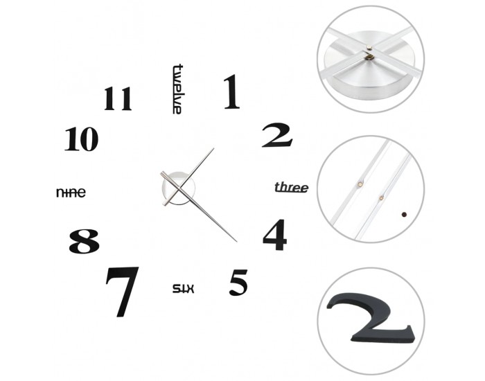 Sonata 3D стенен часовник, модерен дизайн, 100 см, XXL, черен