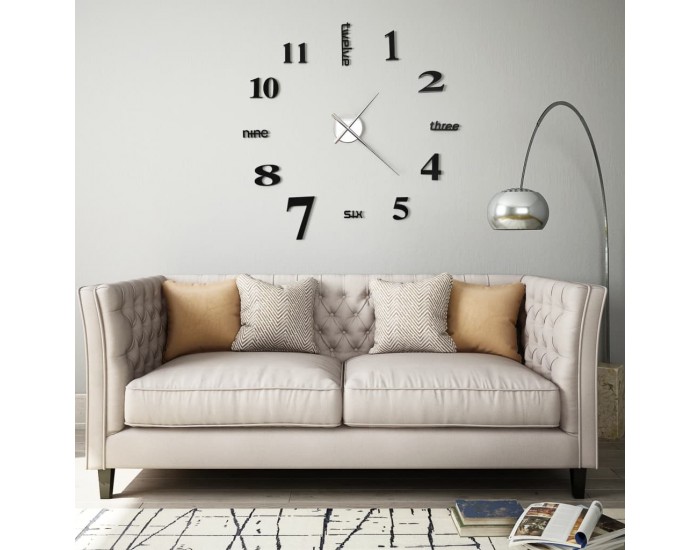 Sonata 3D стенен часовник, модерен дизайн, 100 см, XXL, черен