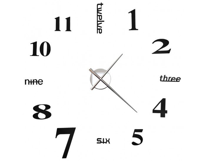 Sonata 3D стенен часовник, модерен дизайн, 100 см, XXL, черен