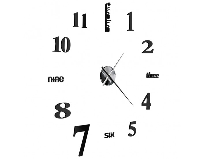 Sonata 3D стенен часовник, модерен дизайн, 100 см, XXL, черен