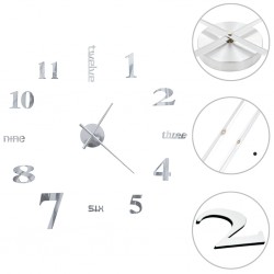 Sonata 3D стенен часовник, модерен дизайн, 100 см, XXL, сребрист - Декорации