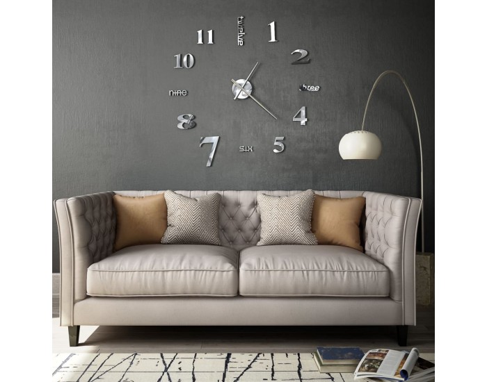 Sonata 3D стенен часовник, модерен дизайн, 100 см, XXL, сребрист