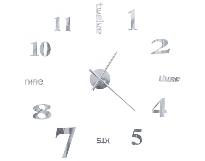 Sonata 3D стенен часовник, модерен дизайн, 100 см, XXL, сребрист