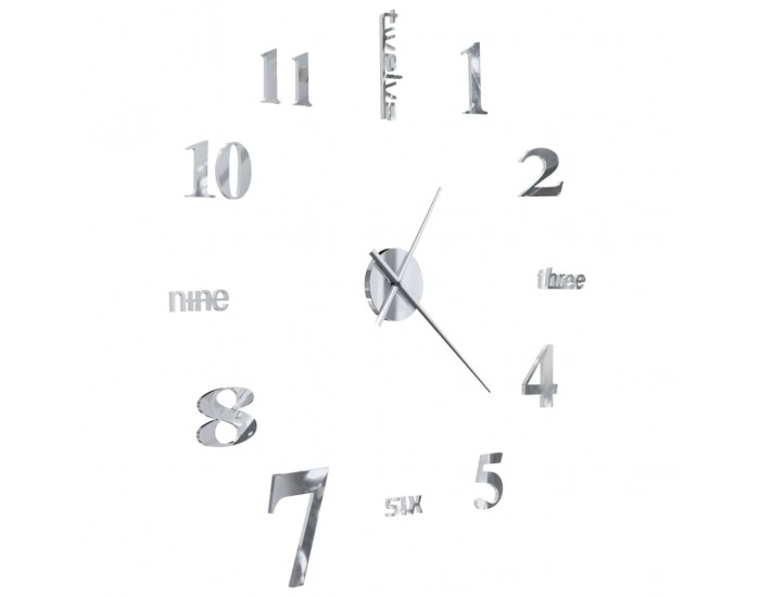 Sonata 3D стенен часовник, модерен дизайн, 100 см, XXL, сребрист